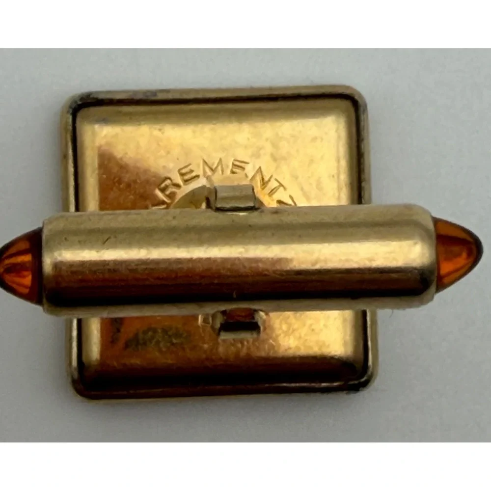 Krementz Vintage Gold Tone Monogram S Square Cufflinks Amber Cabochon Accents